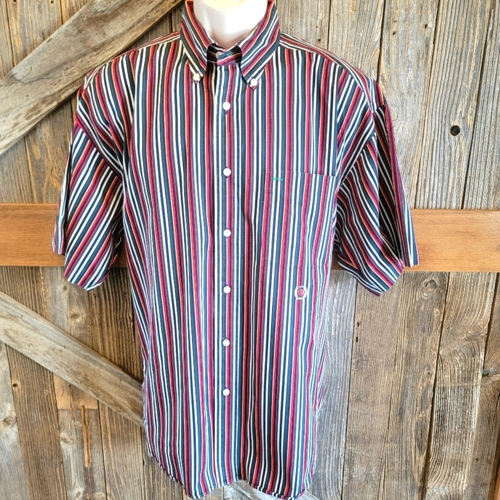 Vintage Tommy Hilfiger Mens Large L Vertical Striped Short Sleeve Button Up